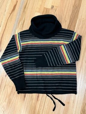 Vintage 1980s DonnKenny Black Red Yellow Green Stripe Turtleneck Sweater Small